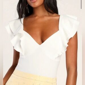 Confident Choice White Ruffled Short Sleeve Bodysuit